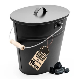 Ascheeimer mit Deckel 15 Liter mit Griff Ascheimer Oval - Bild 1 von 7