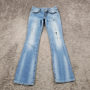 Miss Me Jeans Womens 28 Boot Cut Low Rise Light Stretch Distressed Sunny 27x34 - Picture 1 of 14