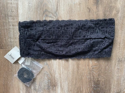 Sutiã JENNI~NOVO~Preto Floral Renda Bandeau~Tamanho Grande~Novo com etiquetas~Conversível~Levemente Forrado - Imagem 1 de 4