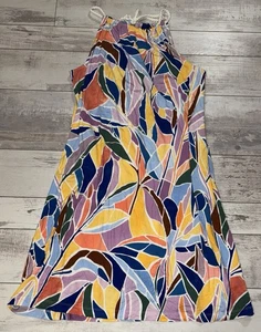 Time And Tru Knit Halter Sundress size XL 16-18 Mosaic Leaves - Pockets NEW   B - Picture 1 of 9