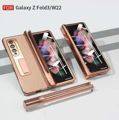 Genuine Leather Hinged Case for Samsung Galaxy Z Fold 3 S-Pen Holder Glass Cover - Image 1 of 4