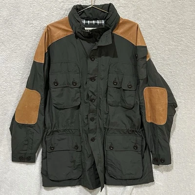 Orvis Plaid Flannel Lined Longline Field Jacket Barn Coat Men Large Leather Hood - Image 1 of 4