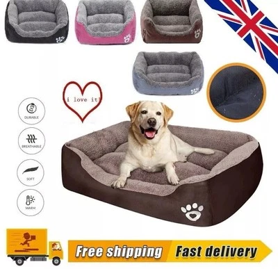 SMALL BROWN Dog Bed Soft Washable Fleece Puppy Cushion Warm Pet Basket Large Dog - Image 1 of 4