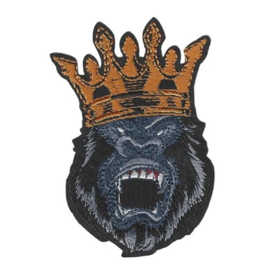 GORILLA KING IRON ON PATCH 3.75" Embroidered Applique Crown Ape Fierce Kong NEW - Image 1 of 2