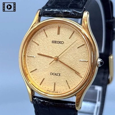 1998 【N Mint】 SEIKO Dolce 8J41-6100 Gold Quartz 32mm Men's Watch -Ships from US - Image 1 of 4