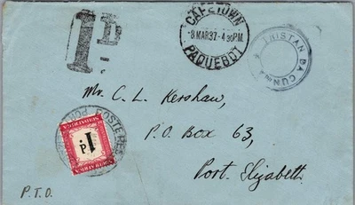 1937 Tristan da Cunha Paquebot Cubierta a Puerto Elizabeth Sudáfrica Foto 1 de 2