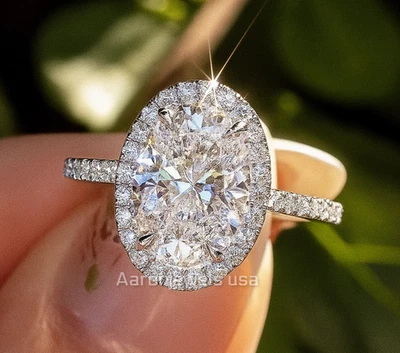 IGI 2.50Ct Oval Cut G/VS1 Lab Grown Diamond Halo Engagement Ring 14K White Gold - Image 1 of 4