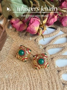 Vintage Copper Gilded Glass Women's Earrings - Picture 1 of 11