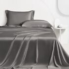 AL AHMEDANI LINEN Grey Queen Satin Sheets - Luxurious 4-Piece Silk Bedding Set Q