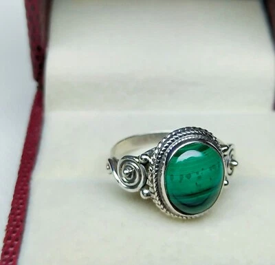 Anillo de plata de ley 925 anillo de malaquita anillo de piedras preciosas joyería fina R72 Foto 1 de 4