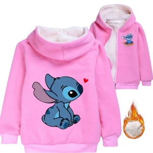 Stitch Girls' Zipper Jacket Boys' Thick Coral Velvet Hoodie Jacket - Picture 1 of 18