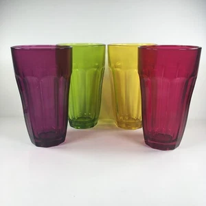 Vintage Pasabahce Palaks Jewel Toned 10 Panel Tumbler Glasses 5 3/8" Set of 4 - Picture 1 of 18