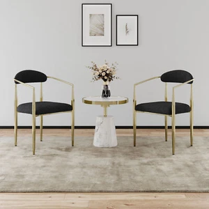 2 Set Dining Chairs Boucle Armchairs Sherpa Accent Chairs Black Gold Metal Legs - Picture 1 of 8