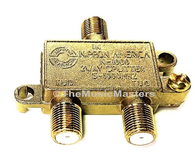 2-Way Coaxial CABLE SPLITTER Digital HDTV Satellite Wire F Type 1-2 Coax Adapter - Image 1 of 4