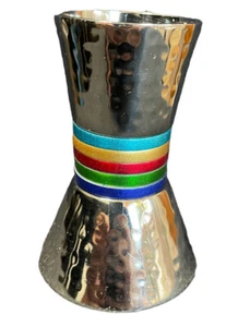 Chrome Hammered Textured Small Iron Tabletop Single Candlestick Holder New! - Picture 1 of 17