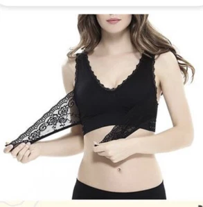 Woman Sports Front Cross Adjustable Side Buckle Lace Bra ~ Black - Picture 1 of 4