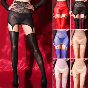 3-Pack Womens Oil Shiny Glossy Pantyhose Suspender Tights Garter Belts Stockings - Picture 1 of 18