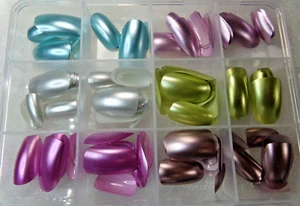 Metallic Nails 12 pack Purple, Pink, Silver, Green Glue on or Tabs Medium Length - Picture 1 of 2