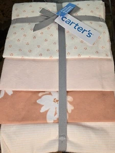 NWT $32 Carters 4-Pack Pink Baby Receiving Blankets Flannel Flowers Stripes Girl - Picture 1 of 8