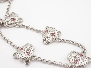 Beautiful TJC Fully Hallmarked Sterling Silver Ruby Eyed Leopard Heads Bracelet - Picture 1 of 5