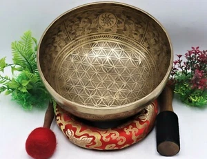 10" Flower of life with Mantra carved singing bowl - meditation, home and living - Picture 1 of 8