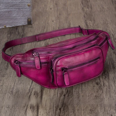 Genuine Leather Fanny Pack Waist Bag Real Leather Sling Bag Purse Crossbody Bag Foto 1 de 4
