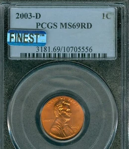 2003 D LINCOLN CENT PCGS MS69 RED MAC FINEST & SPOTLESS . - Picture 1 of 2