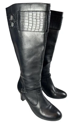 Botas CHAPS Page TALLA 9.5 Cuero Negro Hasta la Rodilla Lateral Cremallera Tacón Hebilla Foto 1 de 4