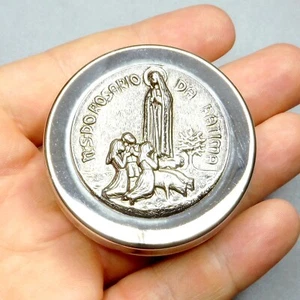 Our Lady of Fatima. Antique Large Rosary Box. Travel Souvenir Medal. - Picture 1 of 6