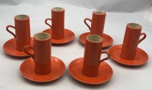 6 Lagardo Tackett Schmid Style OrangePorcelain Espresso Demitasse Cups & Saucers - Picture 1 of 10