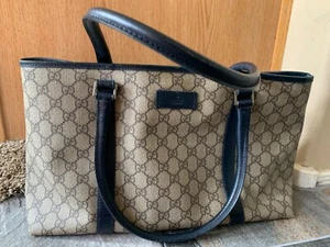 Authentic Gucci GG PVC & Leather Custom Navy Blue Trim handbag - Picture 1 of 13