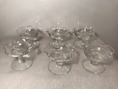 6 Mini Miniature Ice Cream Sundae Glass Footed Crimped Dishes Sherbets 1 1/2” - Image 1 of 4