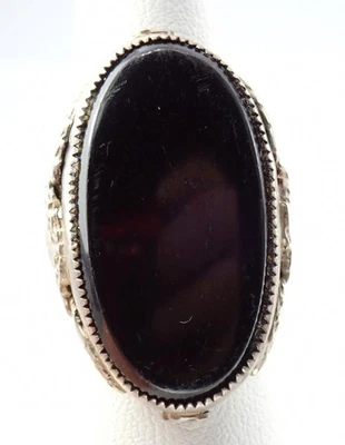 Antique Art Nouveau Sterling Silver Black Paste Stone Floral Mourning Ring 6.25 - Image 1 of 4
