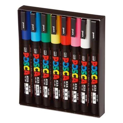 poscamitsubishi pencil water-based pen POSCA fine tip round tip 8 colors P 188 - Image 1 of 4