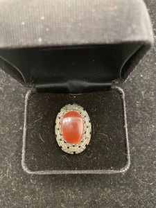 Vintage gemarkt Sterling Silber 925 roter Karneol Ring Größe 7 wunderschön - Bild 1 von 5
