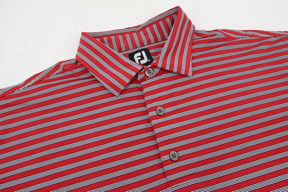 Footjoy Para Hombres XL Rojo Negro Blanco Rayas Golf Rendimiento Polo Manga Corta Foto 1 de 4