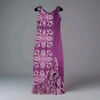 Vestido Vaina Hawaiano Mamo Howell Pequeño Púrpura Tiki Maxi Volantes De Colección Foto 1 de 4