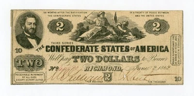 1862 T-42 $2 The Confederate States of America Note - CIVIL WAR Era - Image 1 of 2