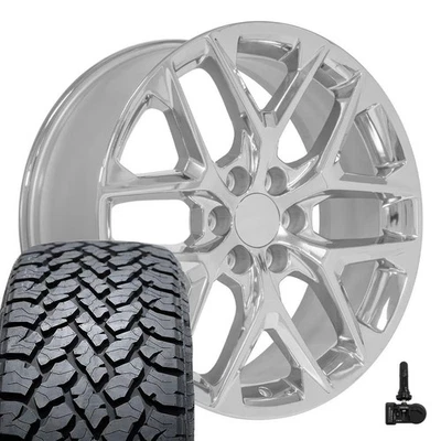 Juego de ruedas OE CV62 22x9 cromadas y neumáticos 285/45R22 A/T TPMS 6x139,7 Foto 1 de 4