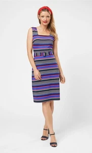 REVIEW Sicily Stripe Sleeveless Jersey Pencil Dress SIZE 12 with belt - Imagen 1 de 7