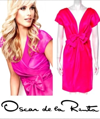 3K Oscar De La Renta Vintage 2010 Pink Midi Party Prom Bow Dress 2 4 6 Gown S M - Image 1 of 4