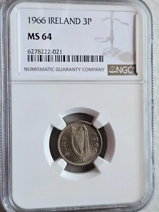 Ireland 3 Pence 1966 NGC MS 64 - Picture 1 of 2