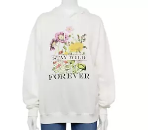 NEW WILD FLOWERS HOODIE SWEATSHIRT WHITE/MULTICOLOR JUNIOR WOMENS S STAY WILD - Picture 1 of 6