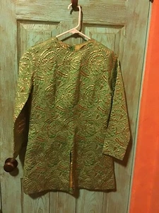Vintage Krist Mint Green Gold brocade quilted l/s tunic Size 6 VGUC - Picture 1 of 2