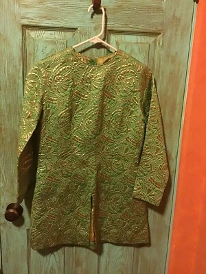 Vintage Krist Mint Green Gold brocade quilted l/s tunic Size 6 VGUC - Image 1 of 2