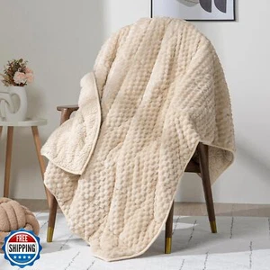 Wemore Fleece Weighted Blanket for Adults (60" x 80" 15lbs, Khaki), Dual Side - Picture 1 of 5