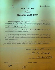 Boehners Manhattan Night Patrol Signed Contract 1912 DR Denig 56 E 58th St - Picture 1 of 1