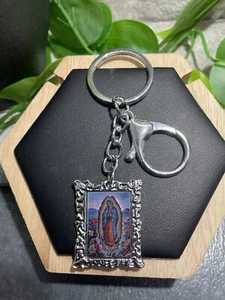 3.5" Silver-Tone Our Lady Guadalupe Square Pendant Keychain New Free Ship B2500 - Picture 1 of 2
