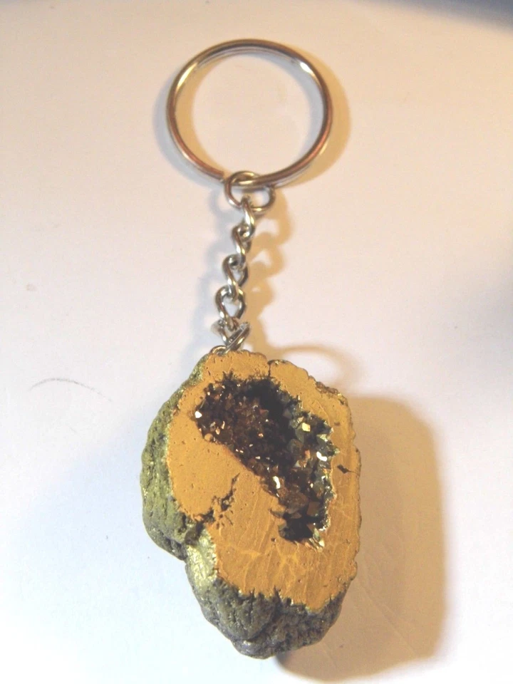 Llavero de cuarzo druzy color dorado 40CT 4"l x 1 1/4" W #4  Foto 1 de 3