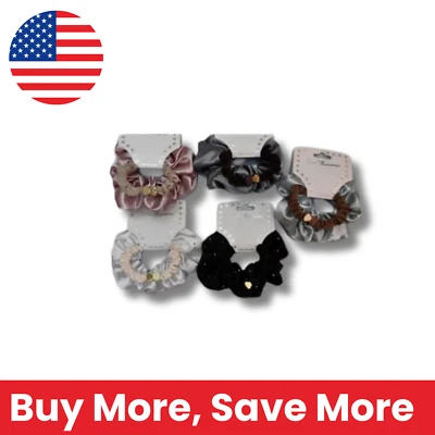 Headband Set Y30317 - 2-Piece Satin Loop Scrunchies with Gold Charm Accent - Image 1 of 4